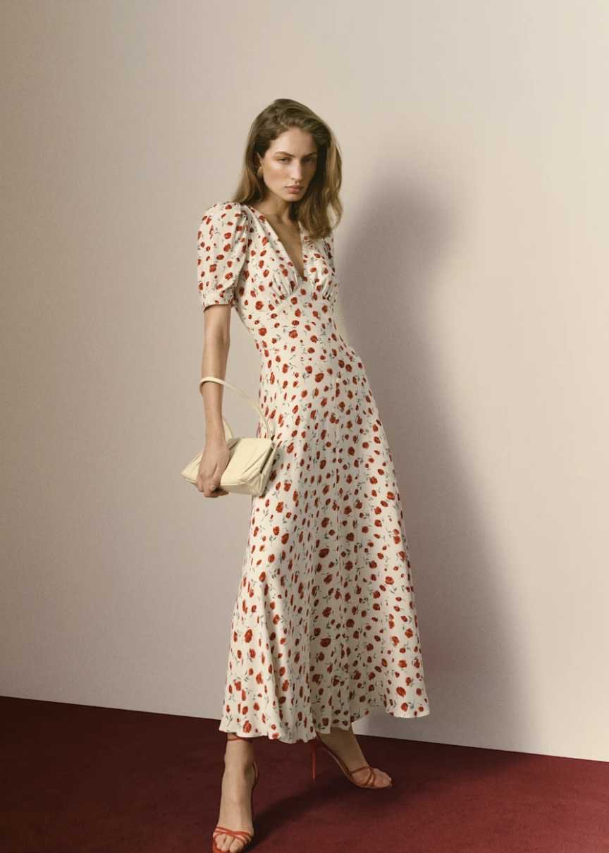 naira dress Cream with Red roses