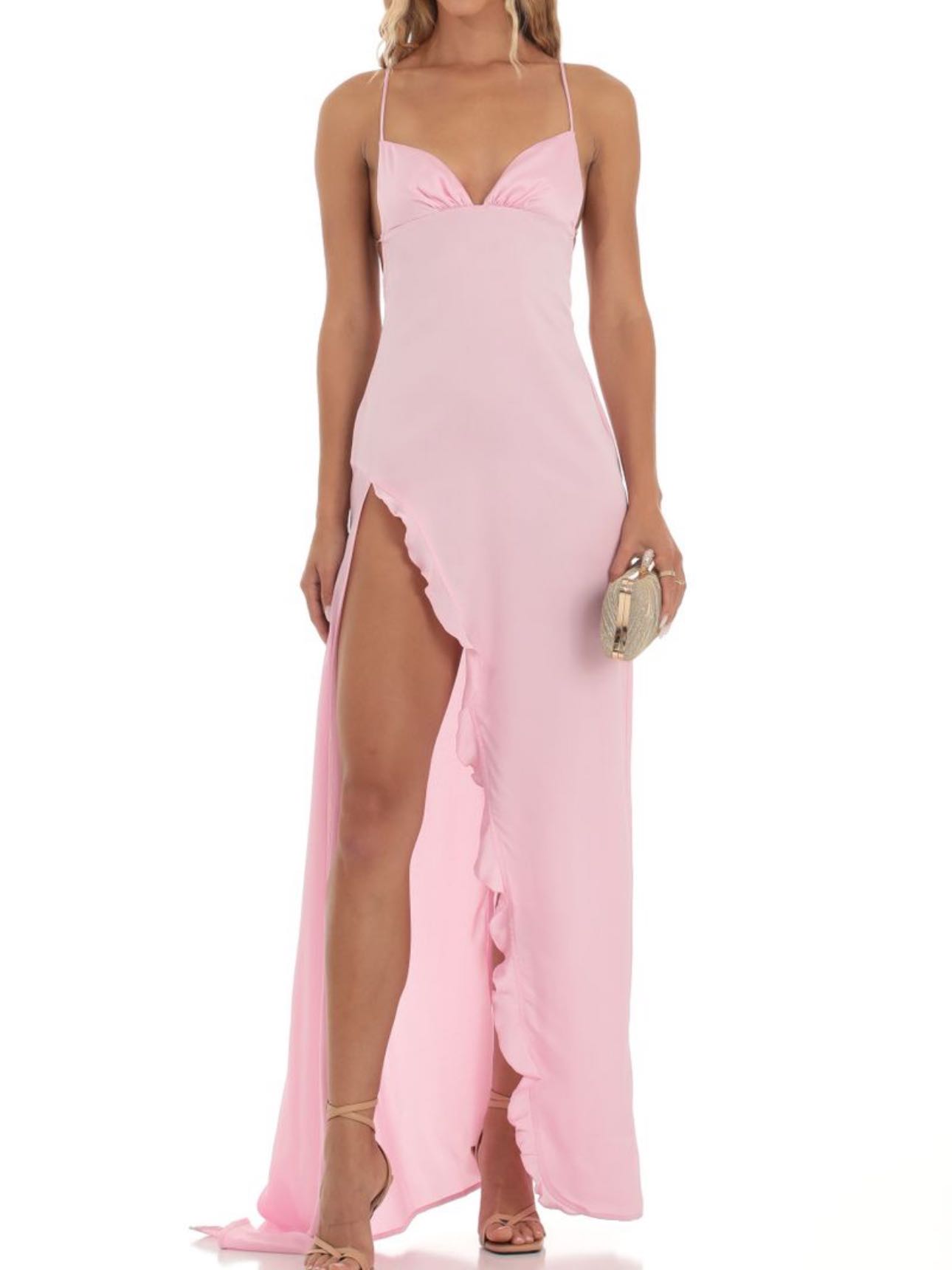 Satin Ruffle Maxi Dress