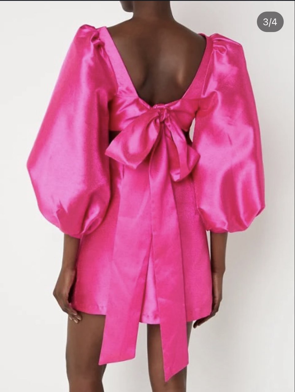 Hot Pink Puff Sleeve Keyhole Mini Dress
