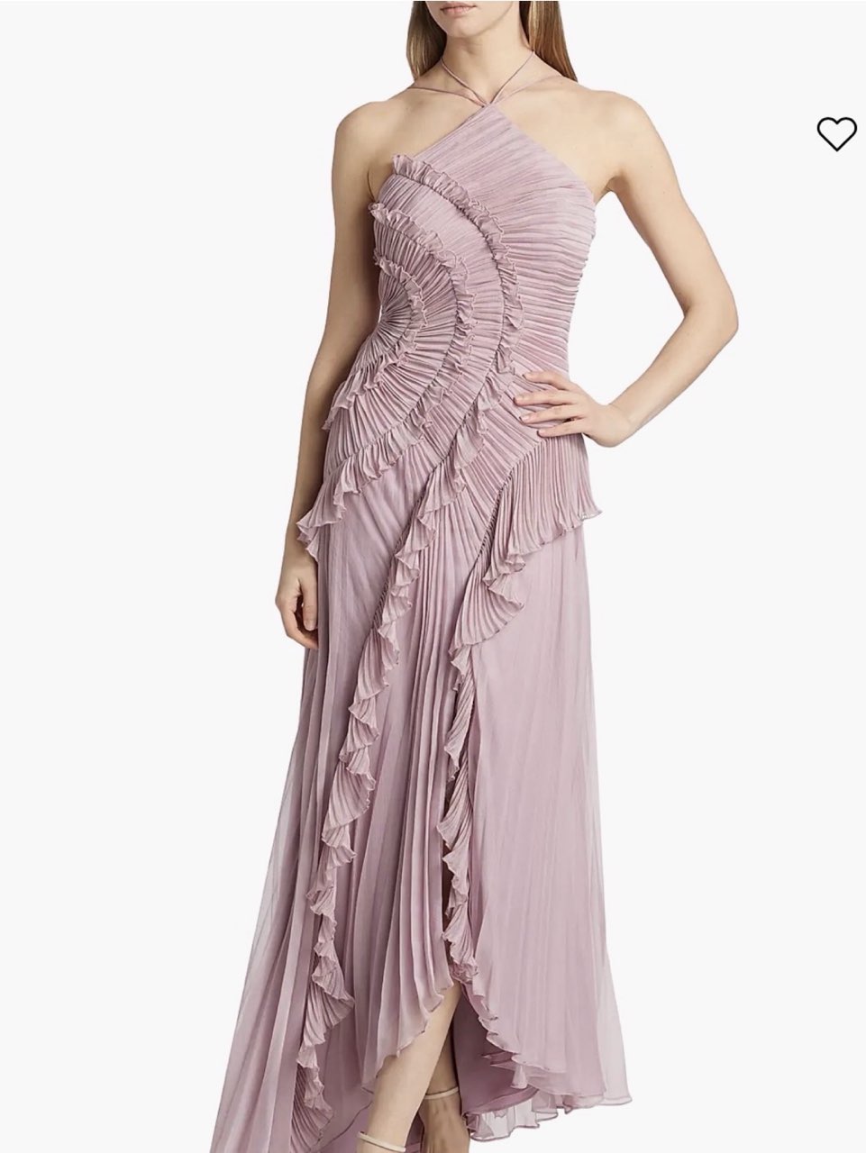Lavender Ruffled Pleated Halter Gown