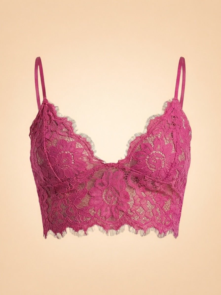 Fuchsia Lace Bralette Crop Top