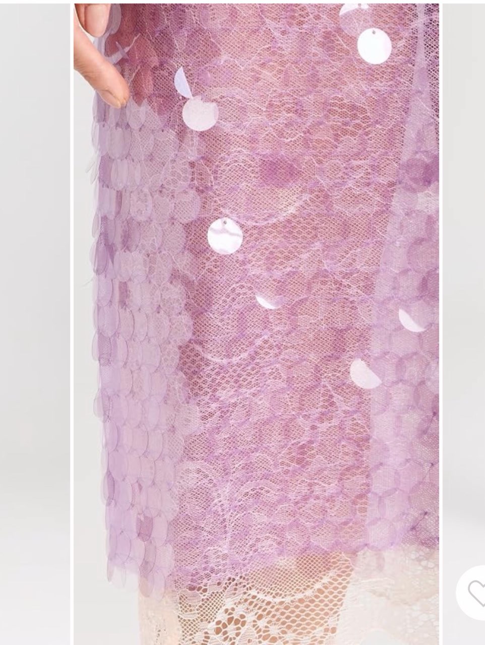 Lavender Sequin Lace-Trim Midi Skirt