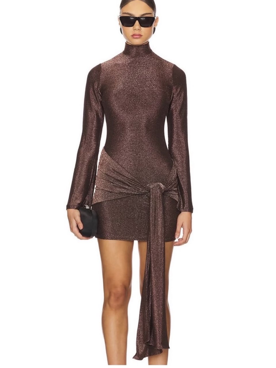 Brown sparkly long sleeve mini dress