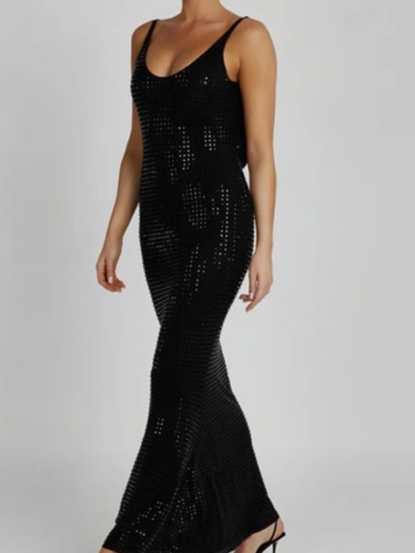 Black Sequin Cowl Back Maxi Dress