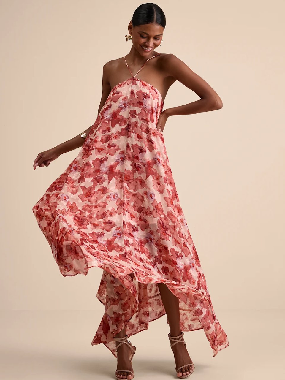 Floral Halter Shift Maxi Dress