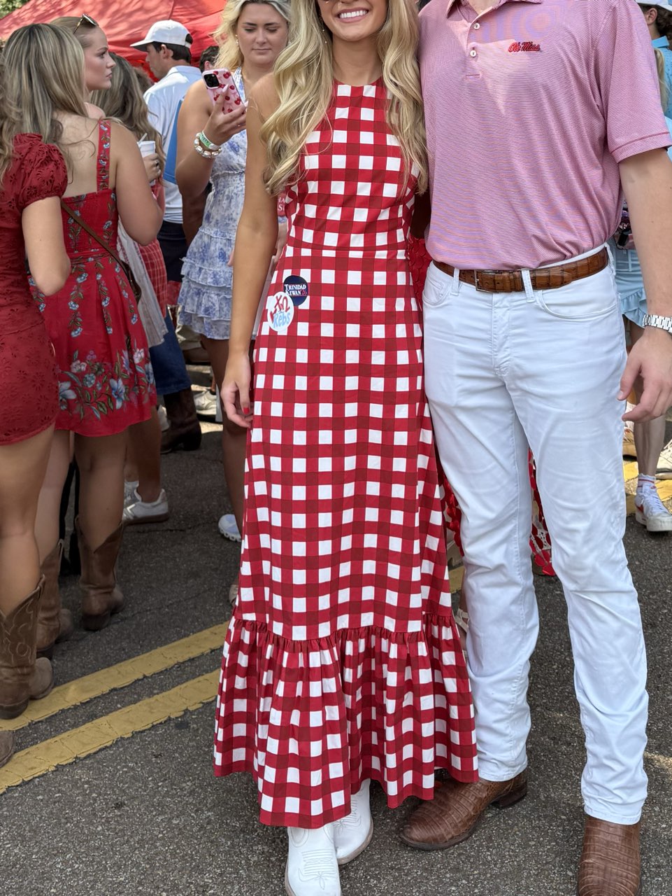Red gingham maxi dress