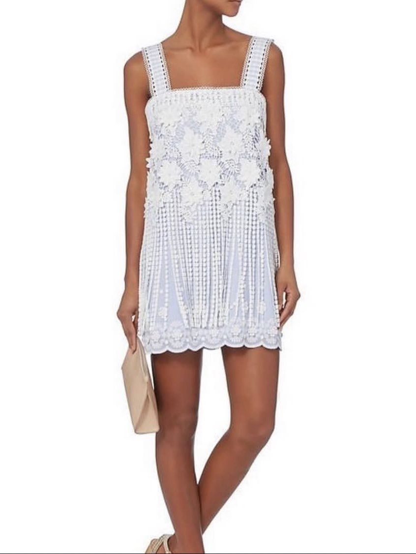White Lace 3D Floral Mini Dress