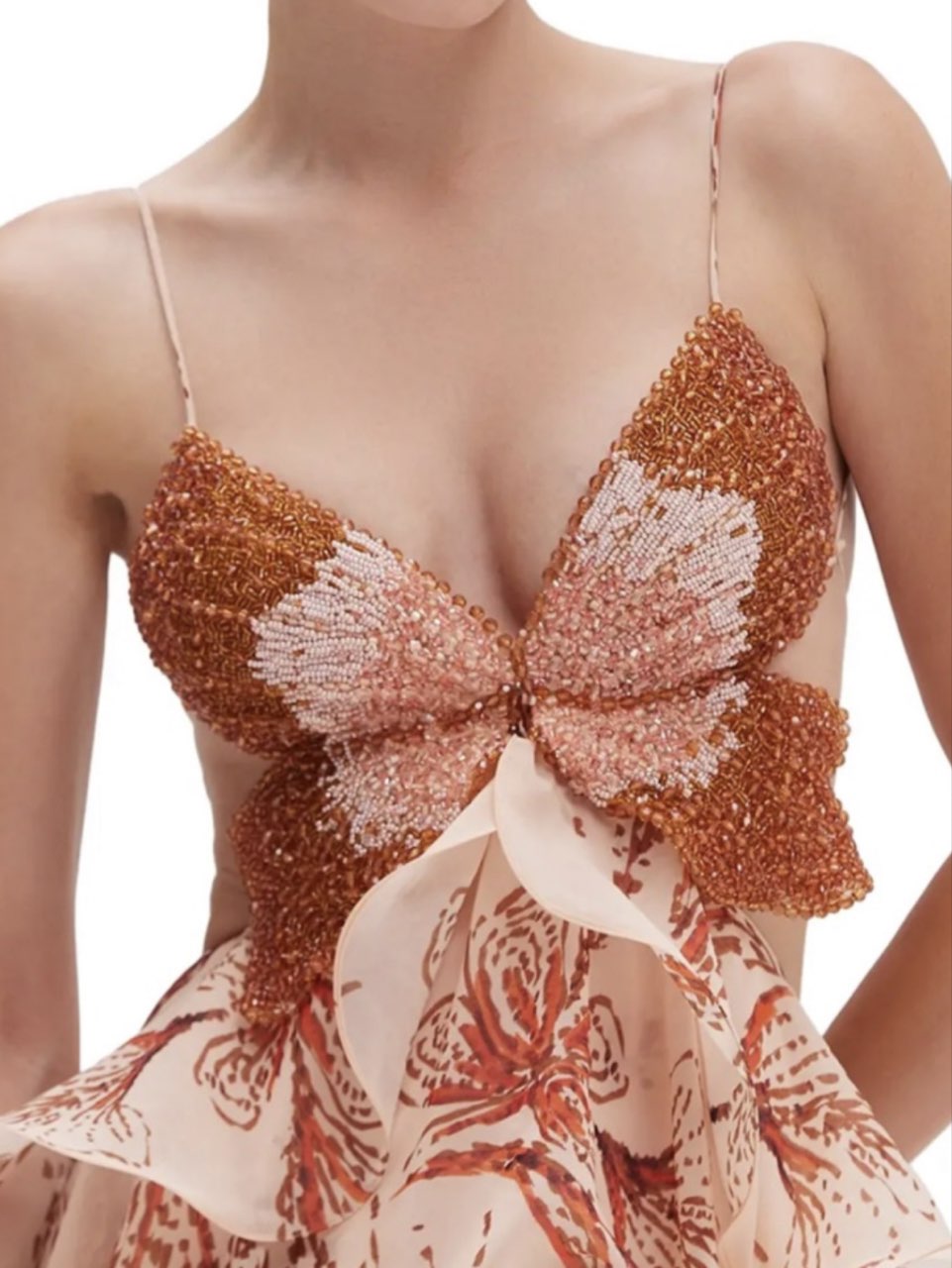 Beaded Butterfly Ruffle Dress