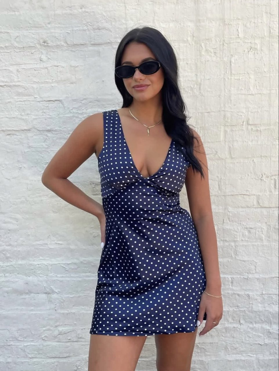 Navy Polka Dot Mini Dress