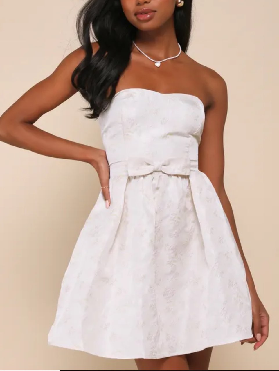 Ivory Floral Strapless Mini Dress