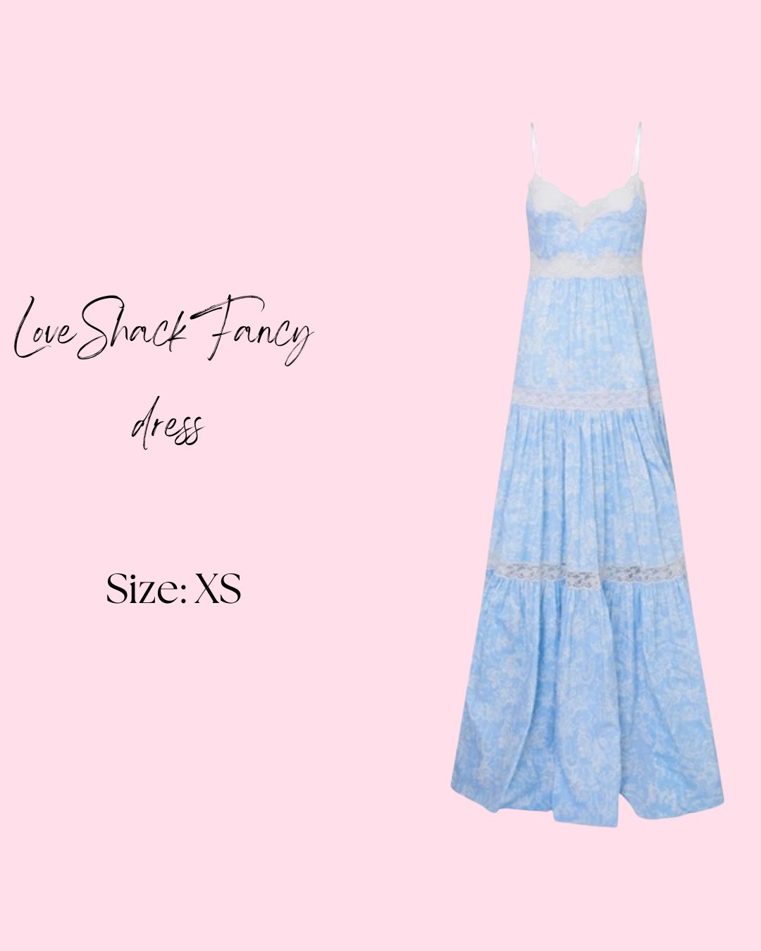LoveShackFancy Blue Floral Lace Trim Maxi Dress
