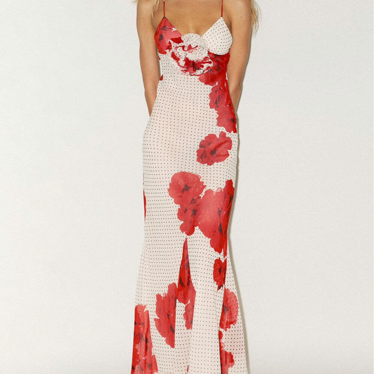 Red floral/Polka dot Maxi dress