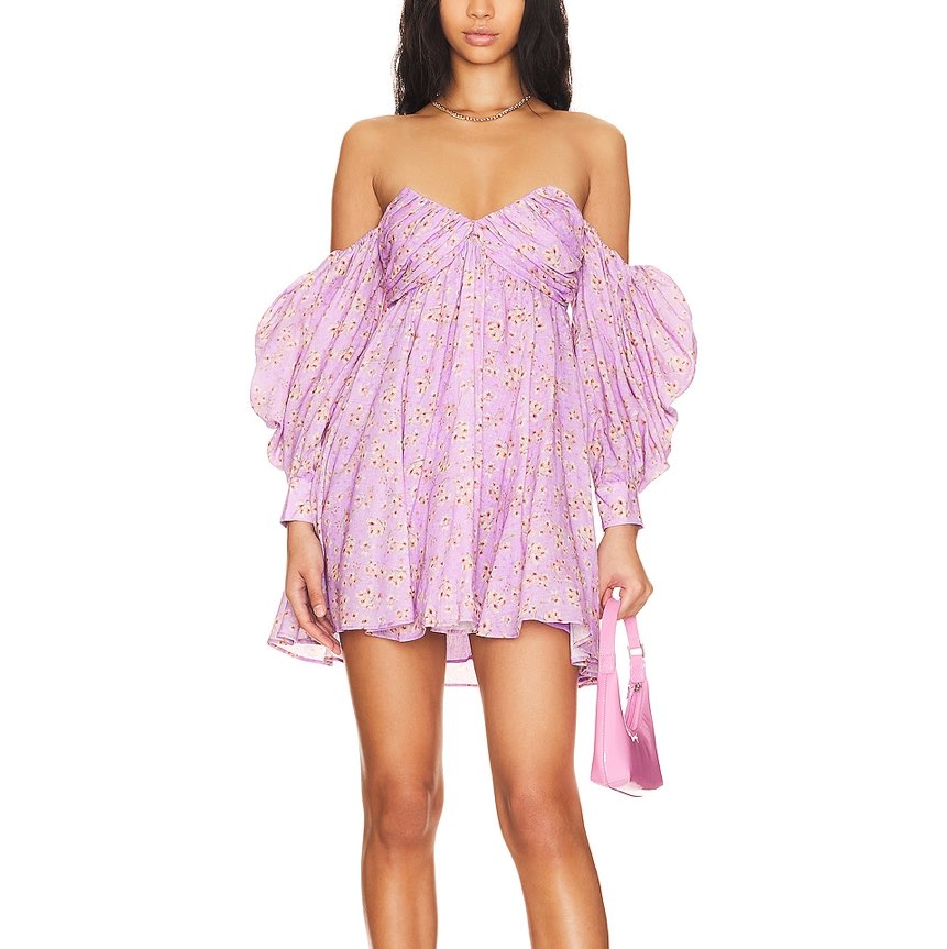 Revolve Purple floral strapless dress