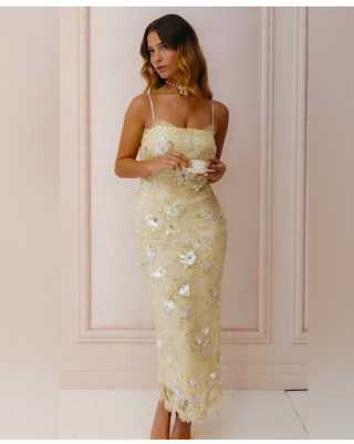 Embellished Floral Sequin Maxi Dress