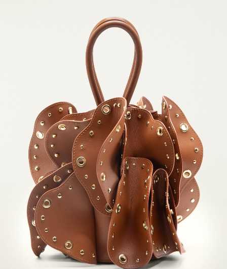 Brown Petal Studded Handbag