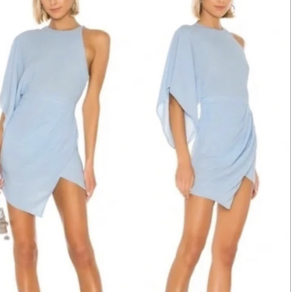 Light Blue One-Shoulder Draped Mini Dress