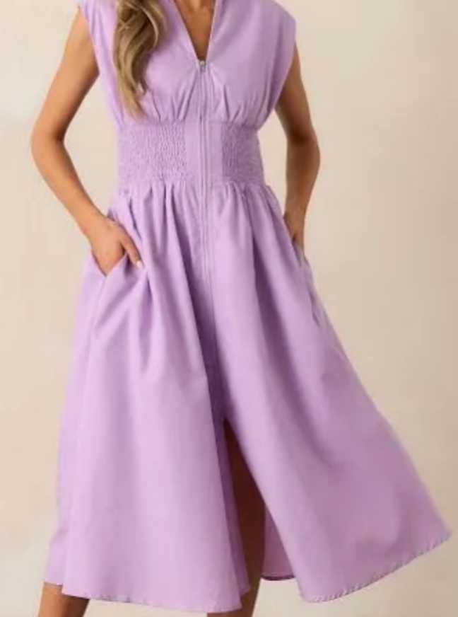 Lavender Smocked Wide-Leg Jumpsuit