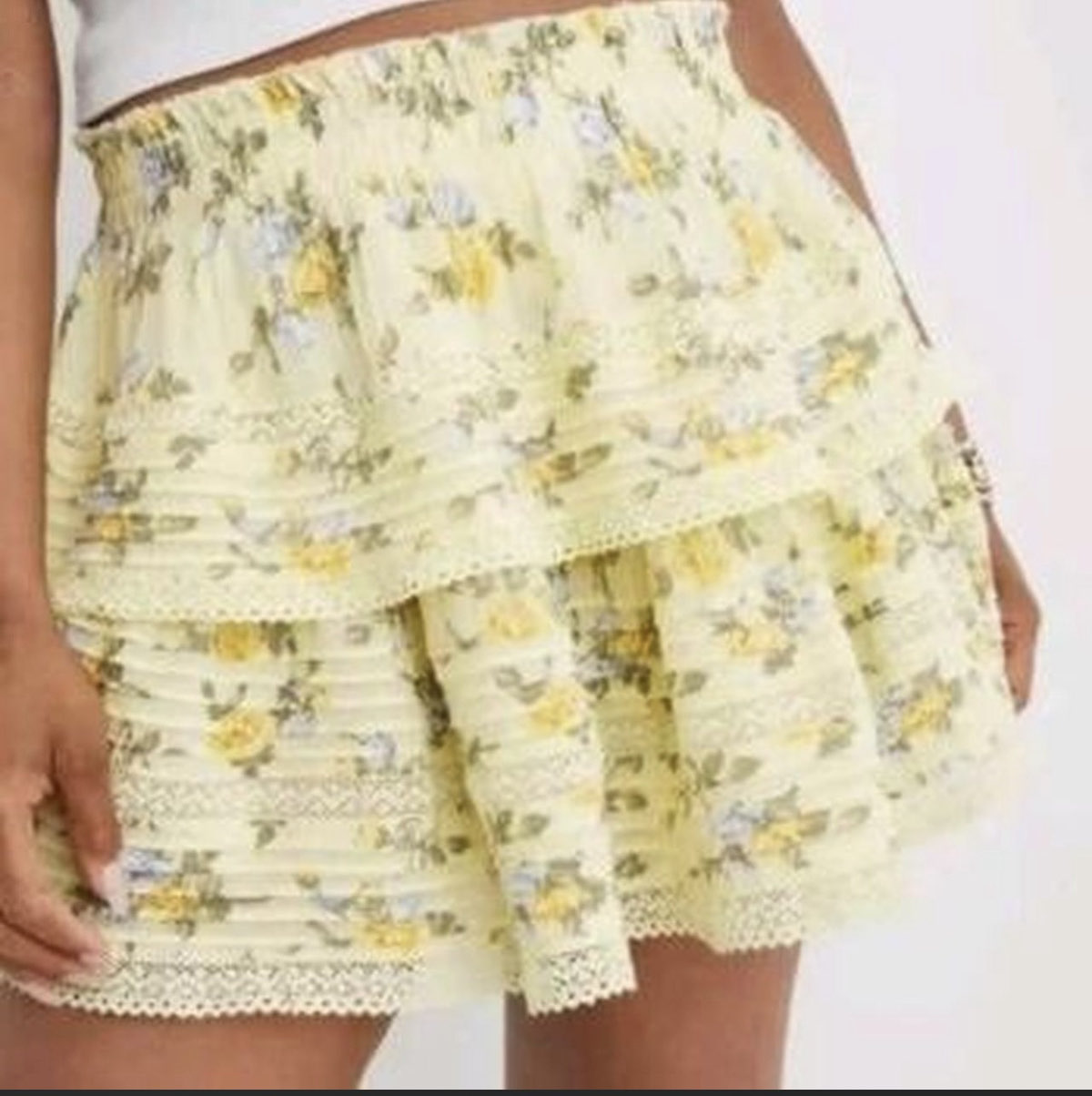 Yellow Floral Tiered Mini Skirt