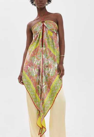 Lime Green Paisley Halter Scarf Top