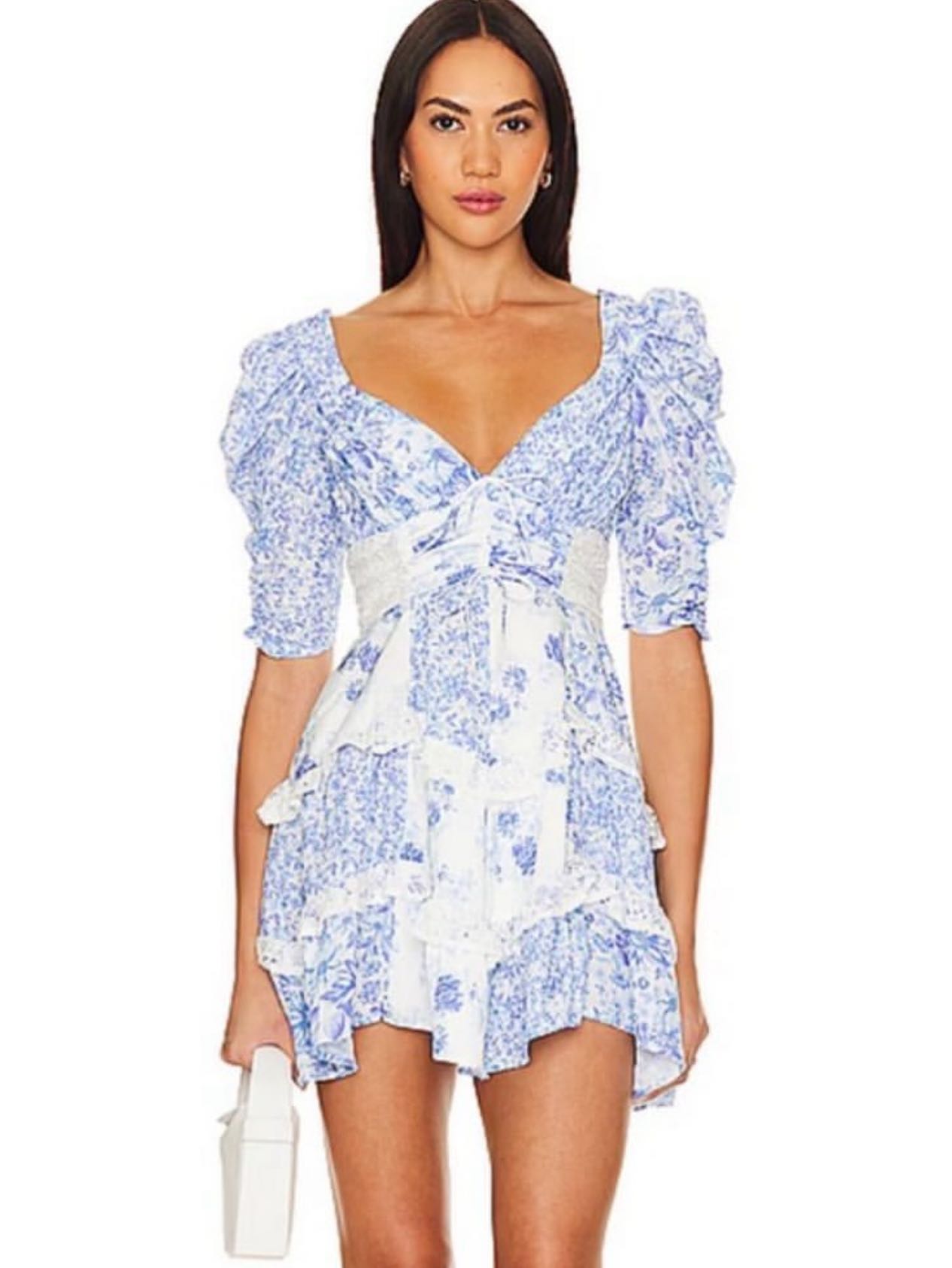 XS For Love and Lemons Floral Blue Mini Dress