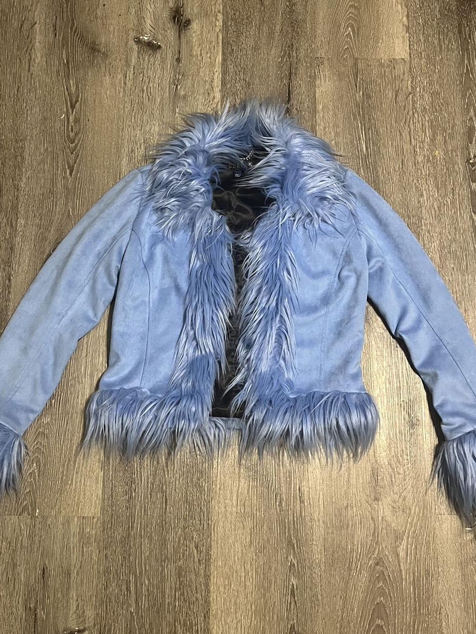 blue fluffy jacket