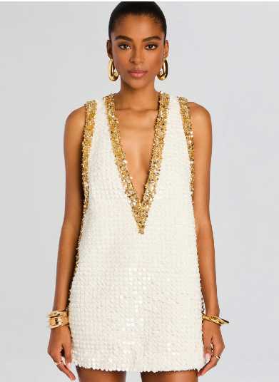 Sequin Trim Tweed Mini Dress