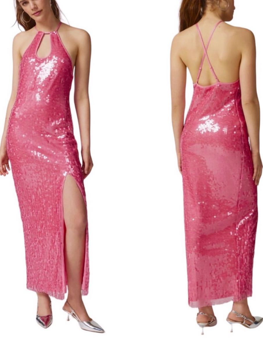 Pink Sequin Midi Dress