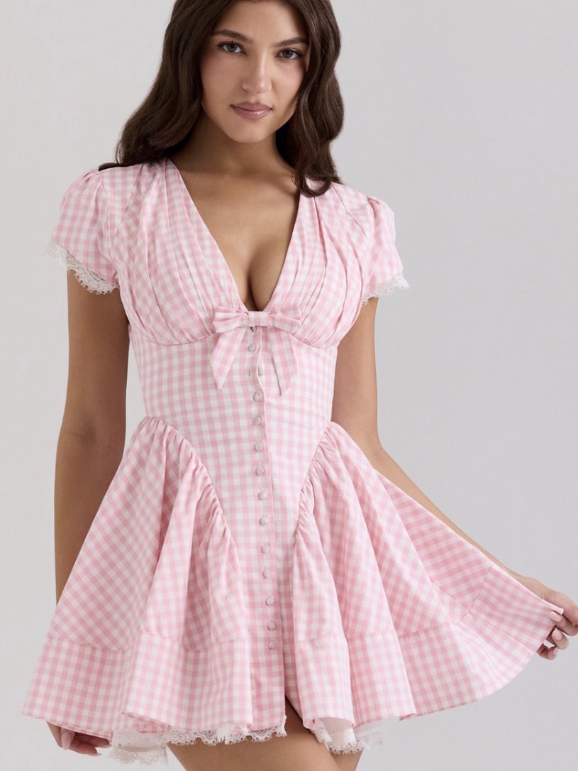 Pink Gingham Mini Dress with Bow