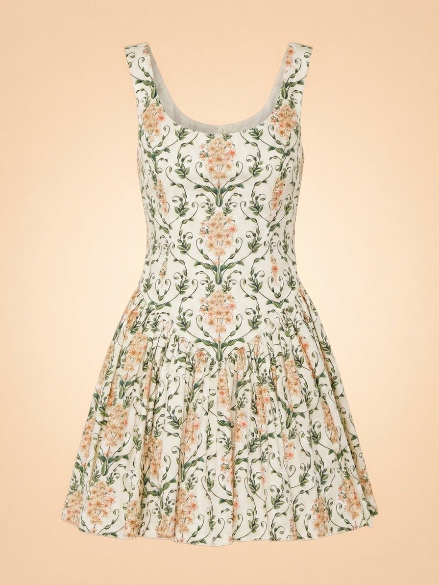 Pluma Floral Corset Cotton Dress In Weiss