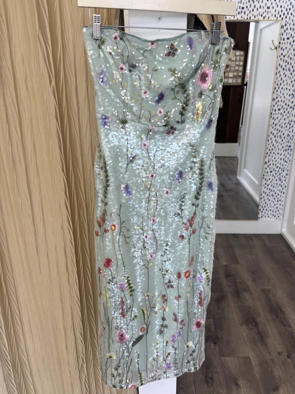 Sequin Floral Strapless Midi Dress
