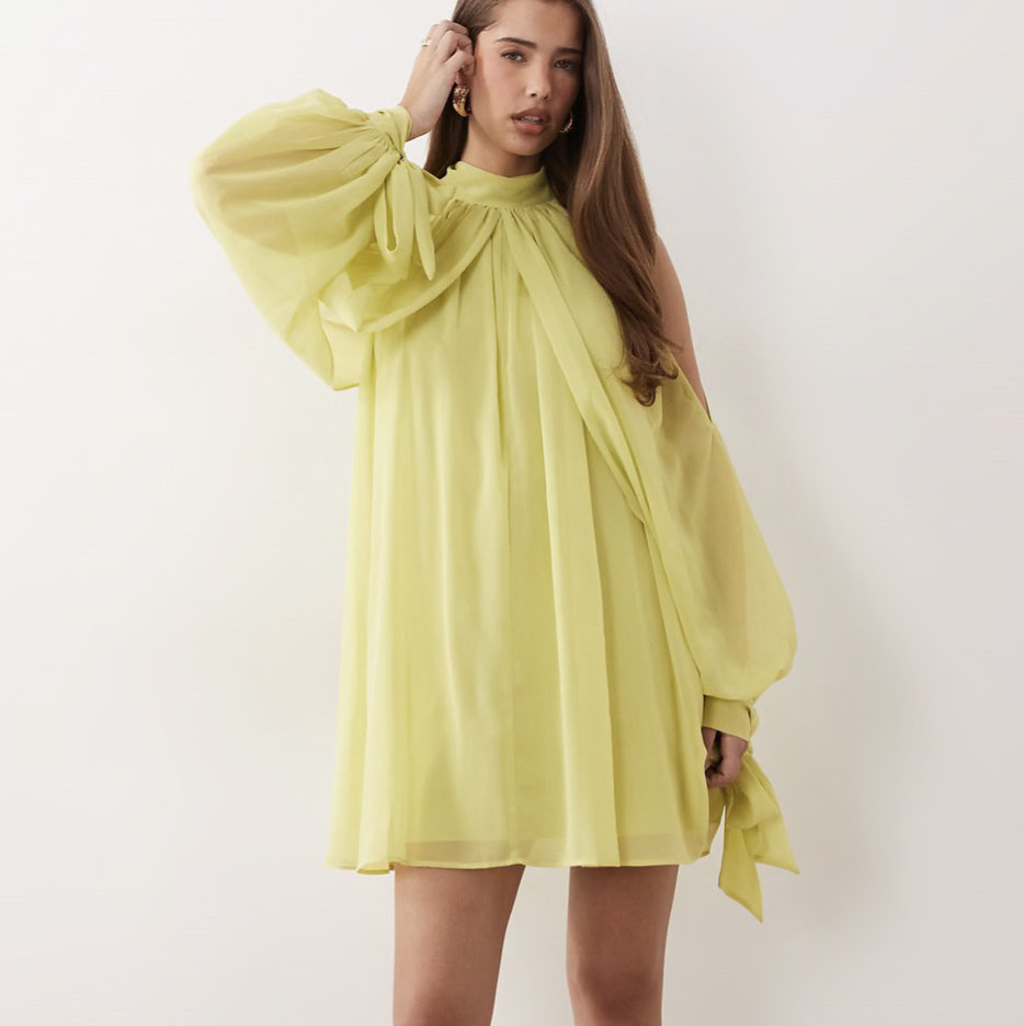 ASOS High neck chiffon lime green mini dress