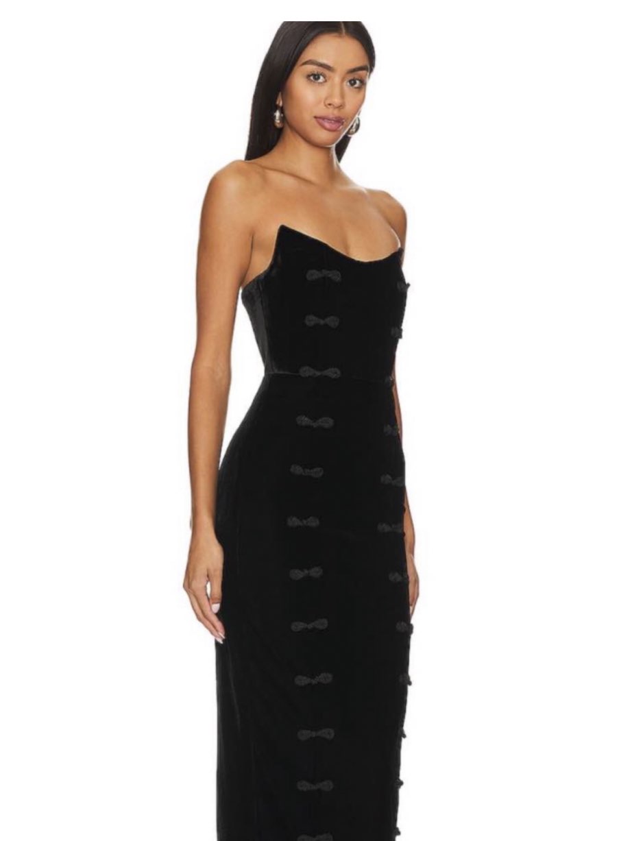 Black Velvet Strapless Midi Dress with Bow Details