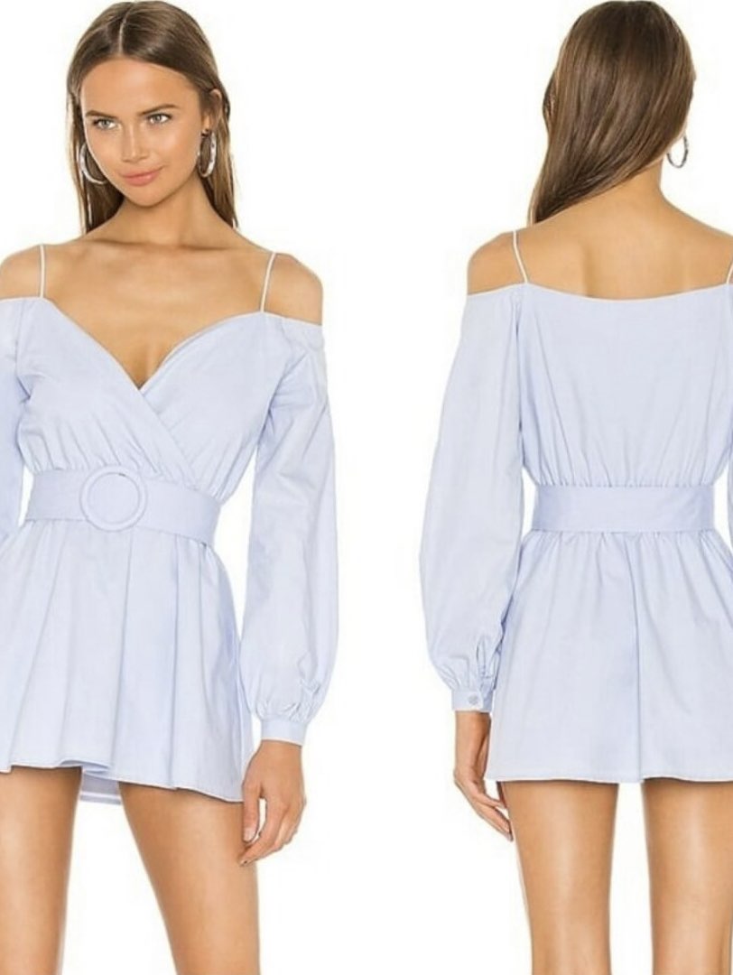 Light Blue Off-Shoulder Belted Romper