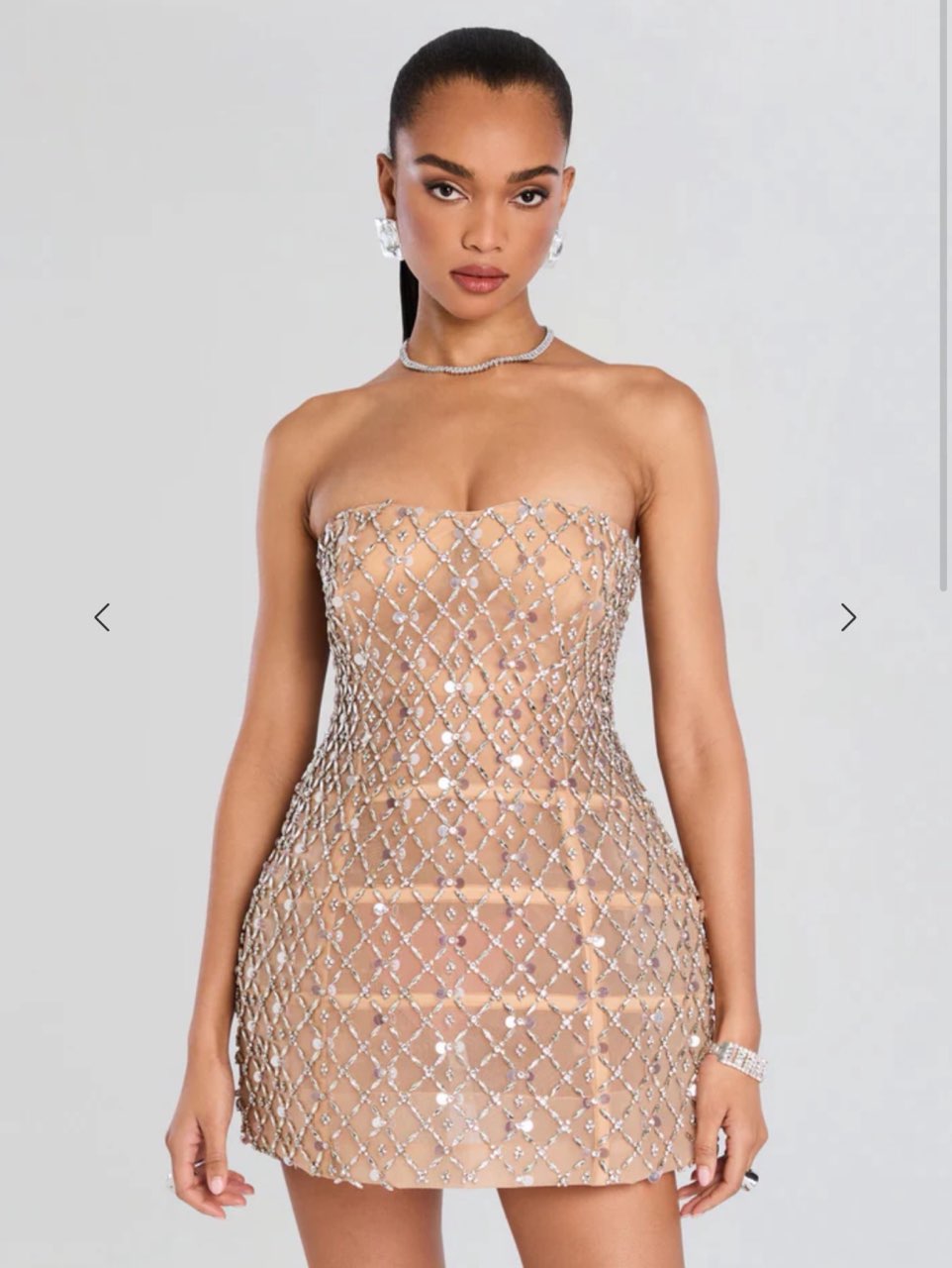Nude Embellished Strapless Mini Dress