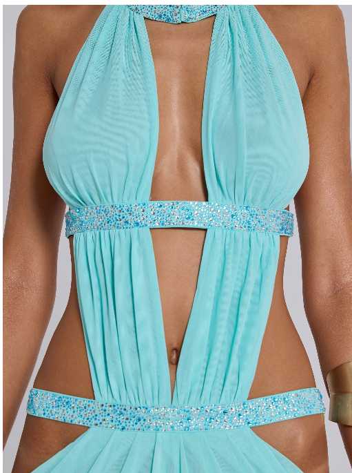 Embellished Cut-Out Halter Maxi Dress