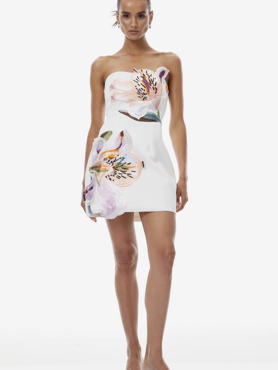 White Floral Embroidered Mini Dress