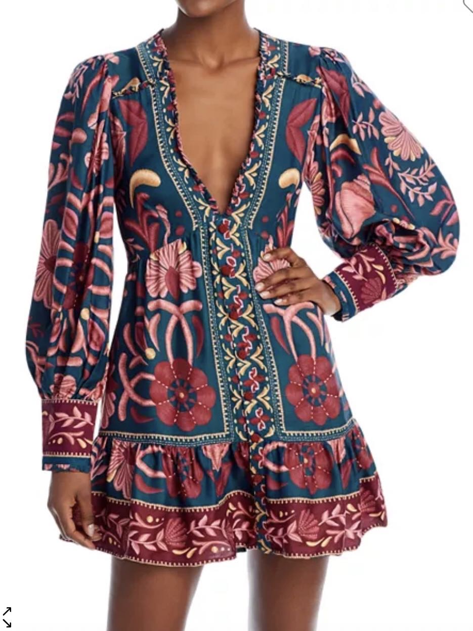 FARM Rio Seasheel Deep V Neck Mini Dress