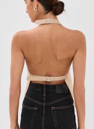 Beige Buckle Halter Top