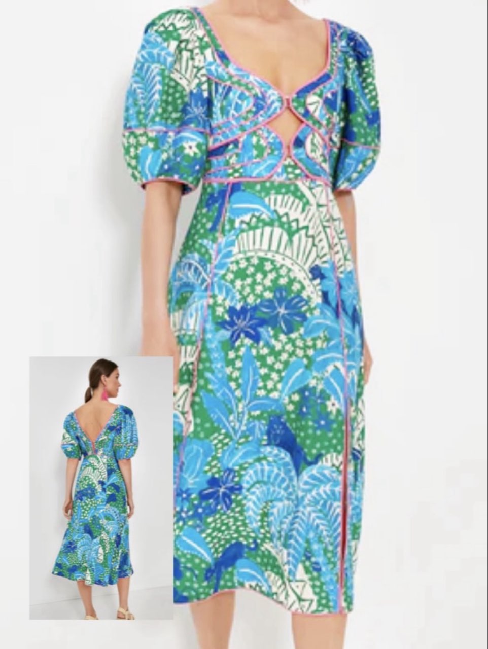 Tropical Print Cut-Out Midi Dress