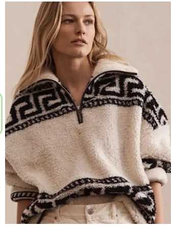 Cream and Black Geometric Half-Zip Sweater