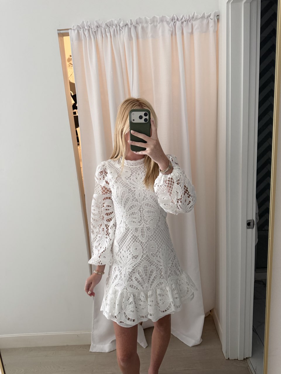 White Lace Long Sleeve Mini Dress