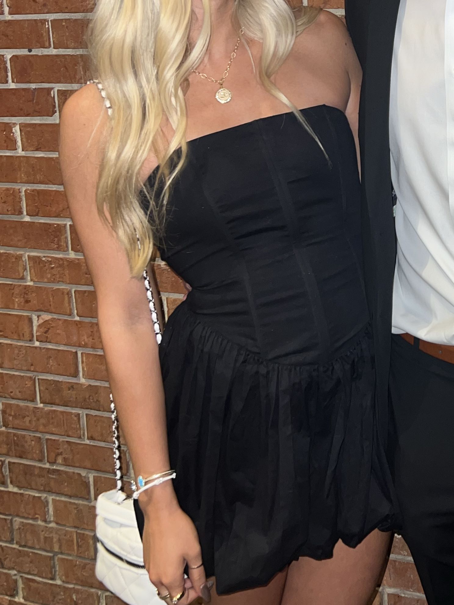 black puffer corset dress