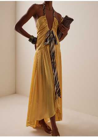 Golden Halter Neck Maxi Dress