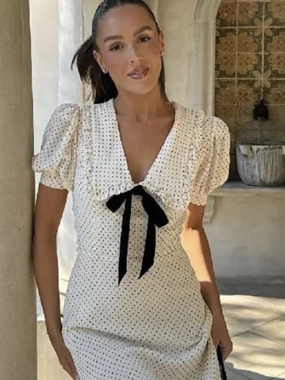 Polka Dot Puff Sleeve Mini Dress