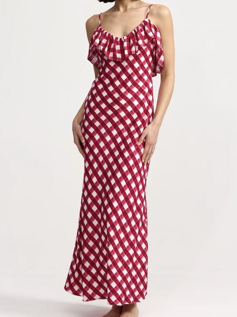 Red maxi gingham dress