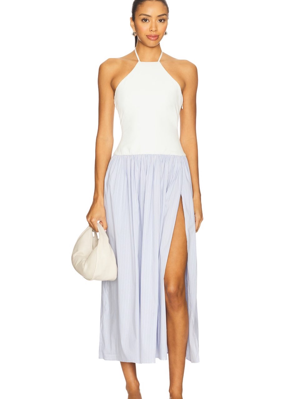 Midi dress in white & blue stripe
