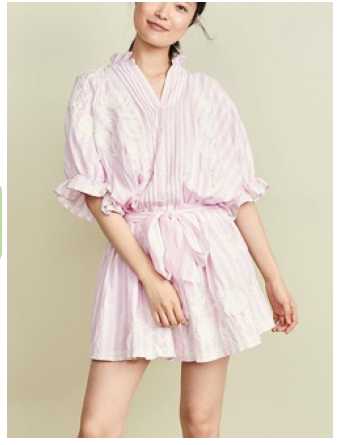 Pink Striped Embroidered Mini Dress