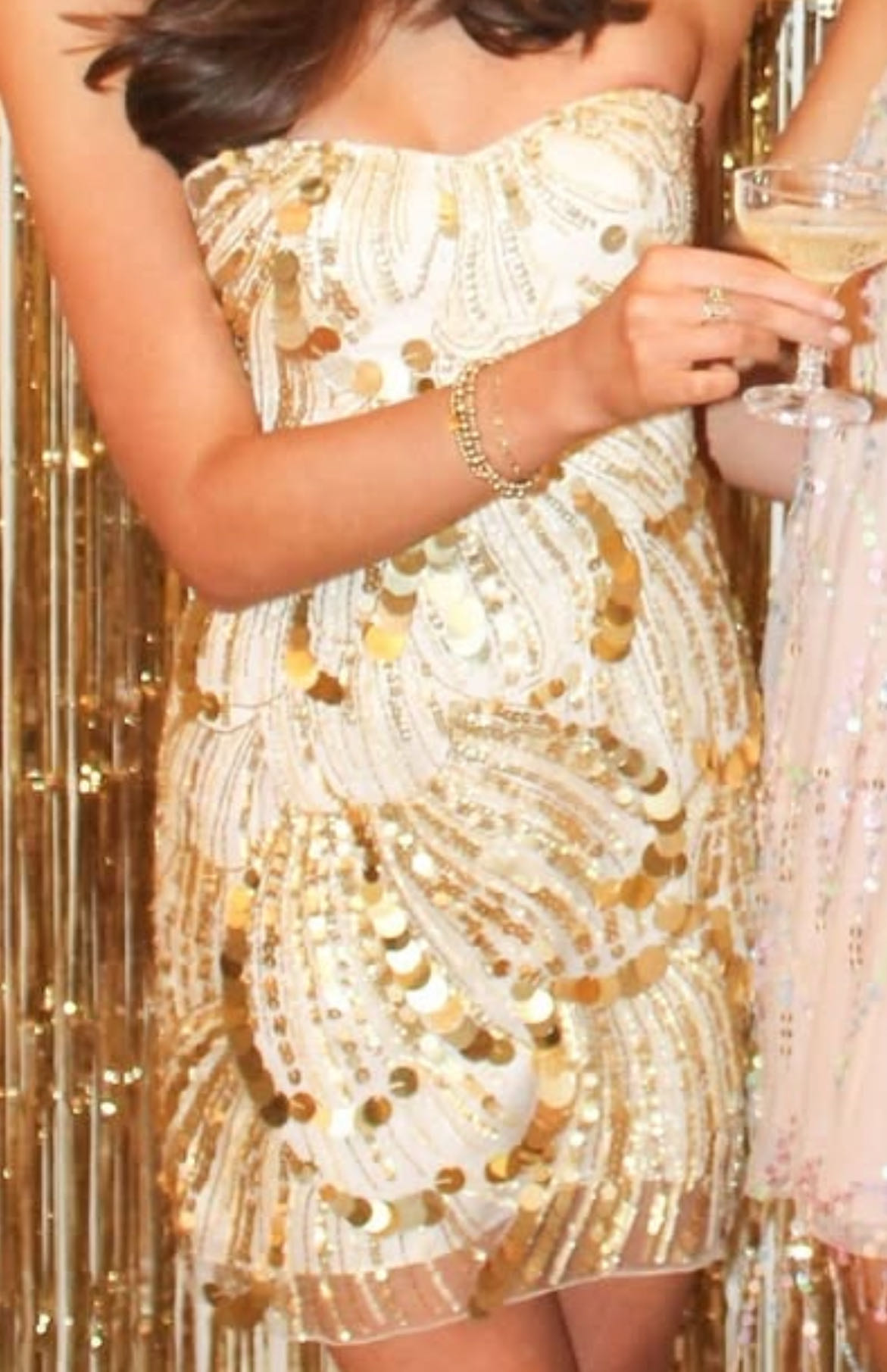 Sherri Hill Strapless Gold Sequin Mini Dress