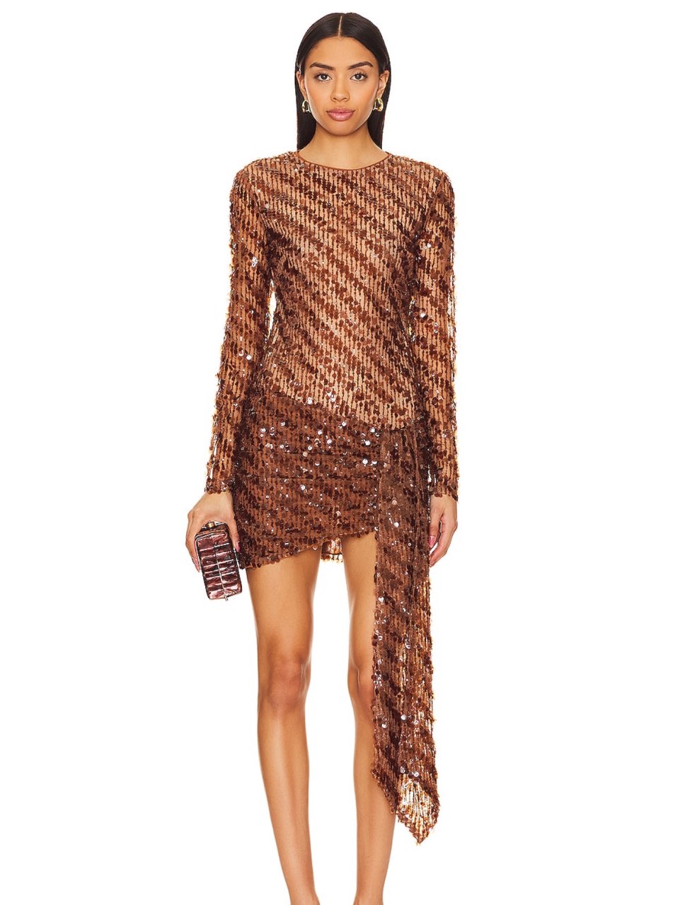 Bronze Sequin Asymmetrical Mini Dress