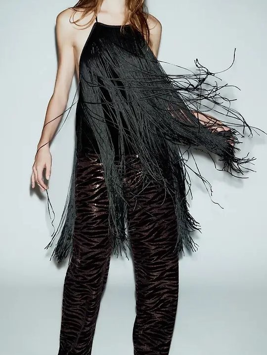 Black Fringe Halter Top